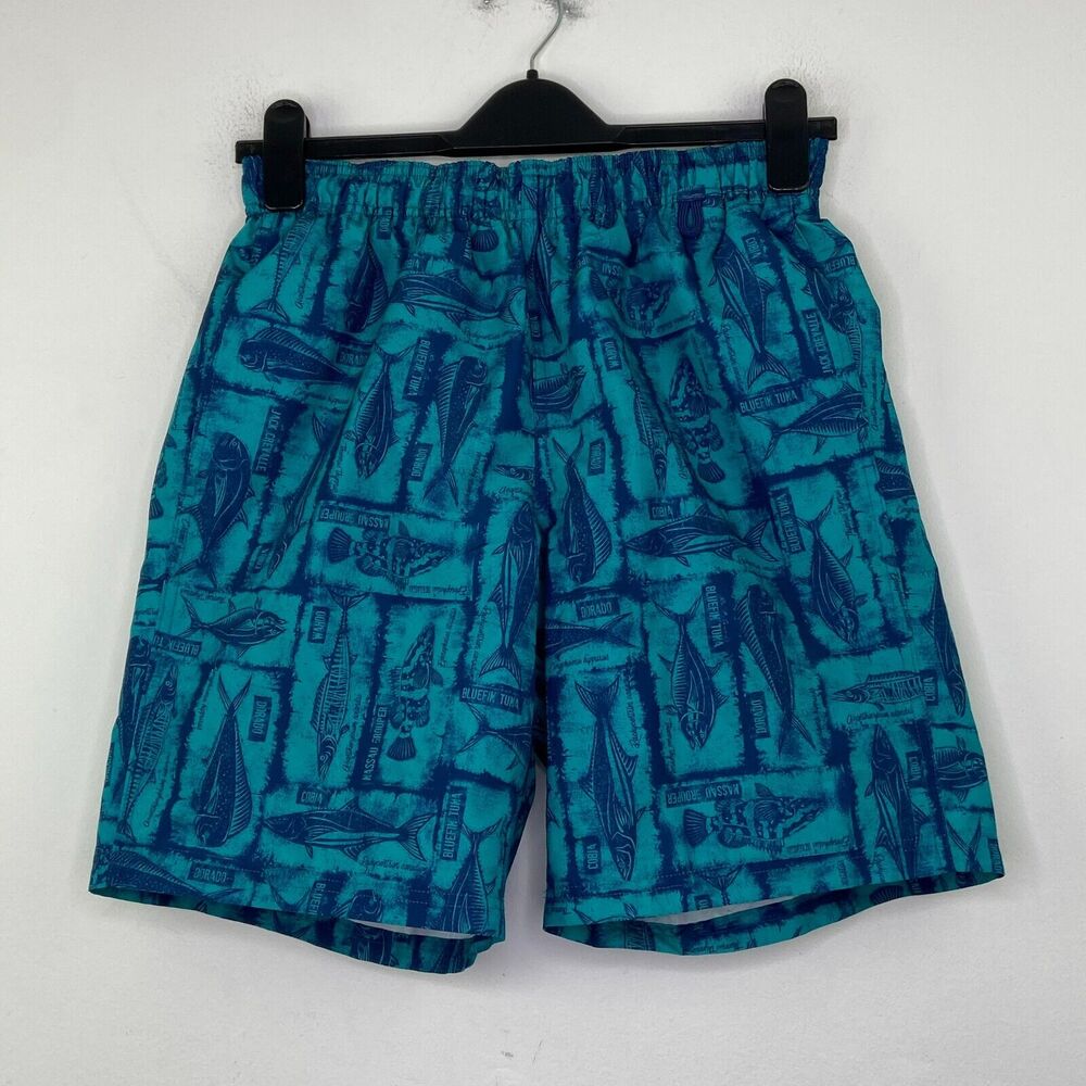 Eddie Bauer Men's Small Swim Shorts Blue Green Fish Lined Swimwear Trunks BE18